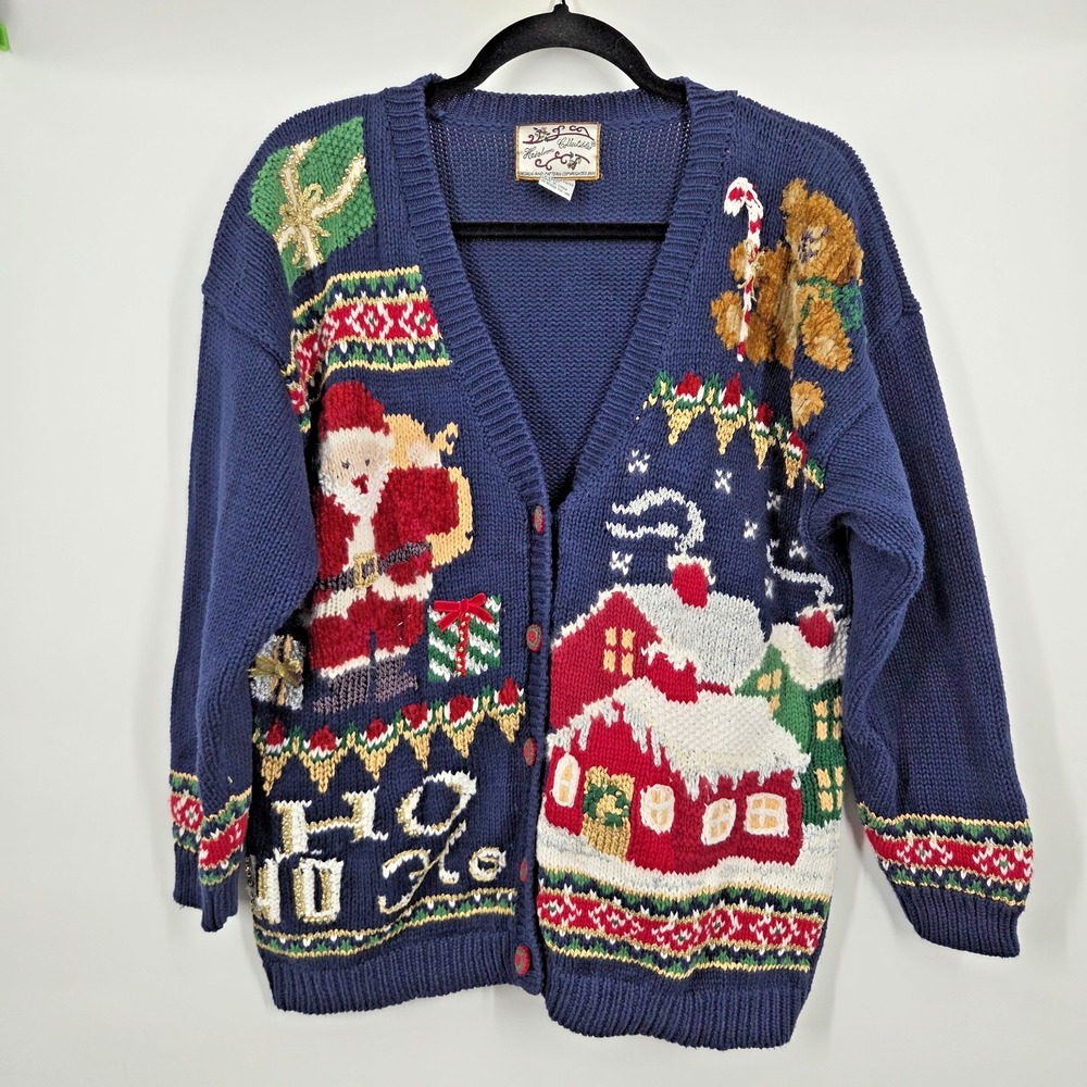 Vintage 80's/90's Grandmacore Holiday Novelty Christmas Knit Cardigan Sweater L